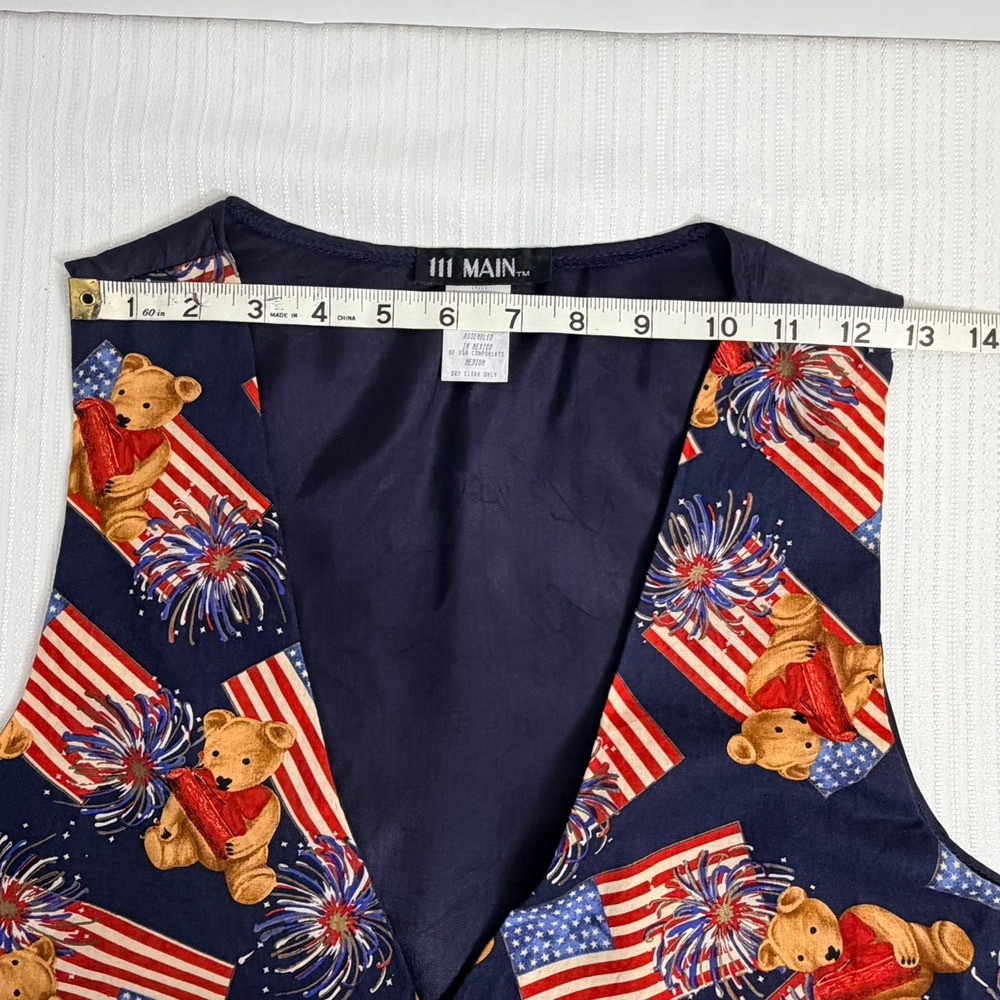 Vintage 111 Main Womens Patriotic Teddy Bear Flag Vest Sz M USA Americana 90's - Picture 7 of 11